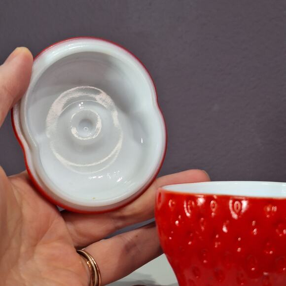 Vintage handprints glass strawberry mini canister jar with lid set of 2 - Picture 7 of 7